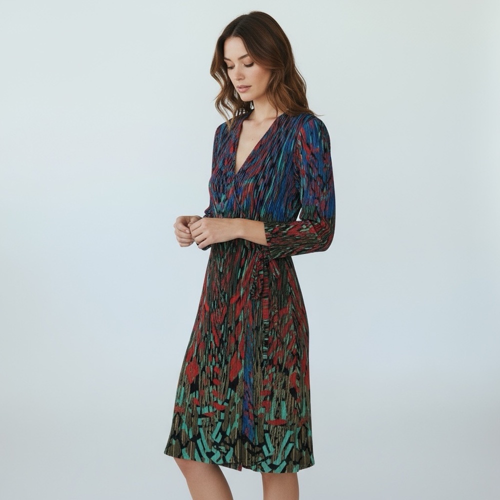BCBGMaxAzria Multicolor Long Sleeve Wrap Dress